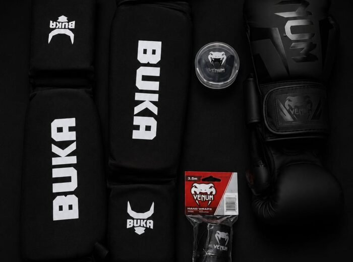 🥊 Pack Protection Muay Thai & Kickboxing Premium – Gants + Protège-Tibias + Bandes Offerts